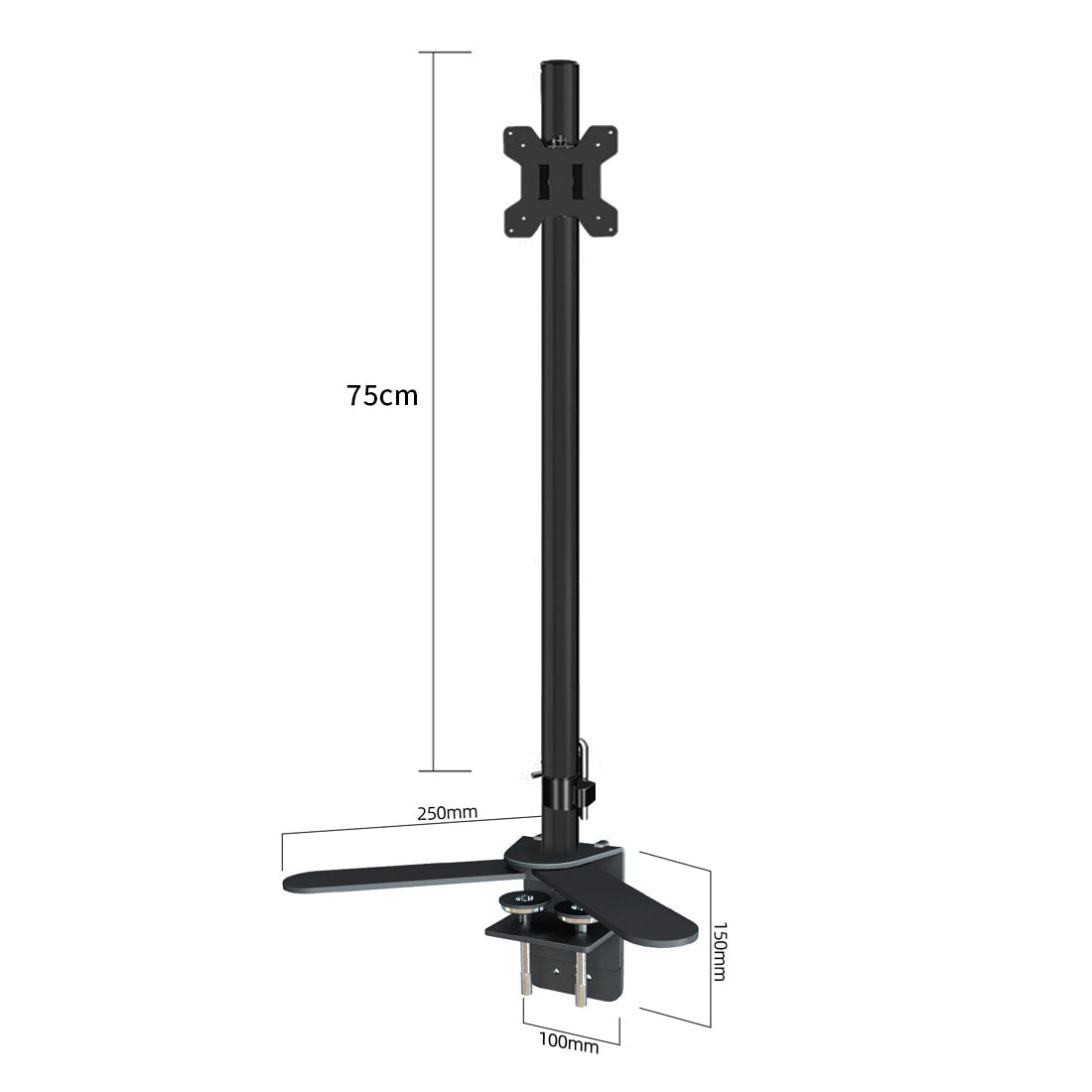 Hoowalt 75cm Height Adjustable Desk Mount with V Clamp and VESA Plate Monitor Mounts and Stands