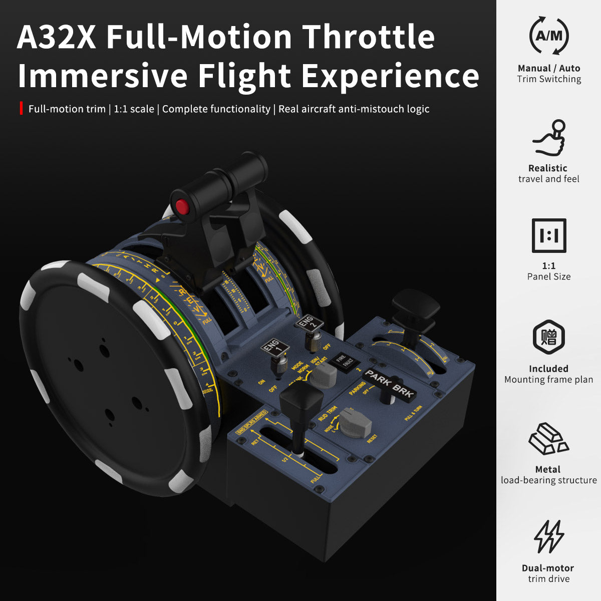 Hoowalt D107 V2 A32X Motorized Throttle Quadrant Multi-Engine Throttle Systems