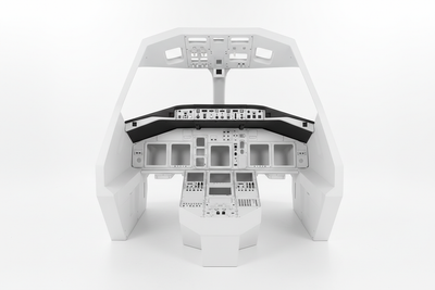 Professional full cockpit shell enclosure for flight simulator on white background